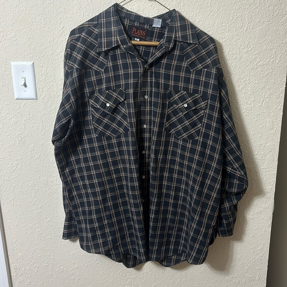 Plains Western Wear Black Plaid Pearlsnap
